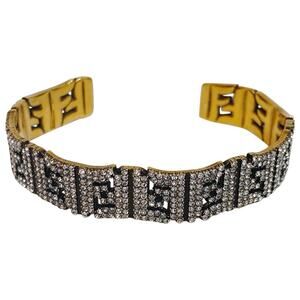 FENDI FF logo crystal gold tone bracelet cuff bangle M